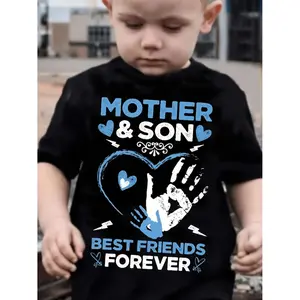 [Mom & Son T-Shirt] Mother's Day 'Mom And Son' Creative Letter T-Shirt - Comfortable Short-Sleeve Top for Boys - Perfect for Summer