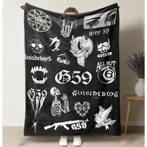 Suicideboys G59 Records Collage Fleece Blanket Hip Hop Rap Themed Soft Cozy Throw with Iconic Graphics Perfect for Fans Couch Bed and Gift
