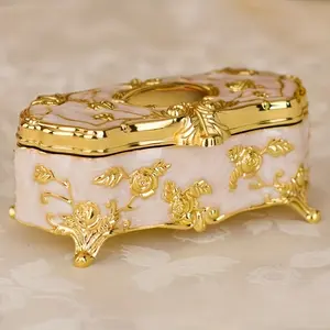 Elegant Enamel Jewelry Box, Jewelry Holder, Metal Vintage Storage Organizer for Earrings, Rings, Necklaces, Retro Style Home Display Cabinet