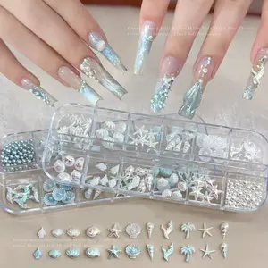 12-Piece Ocean Theme Nail Art Set, Aurora Shell Starfish Pearl Coconut Resin Accessories, Perfect for Beach Party Wedding Daily DIY Phone Case Decor