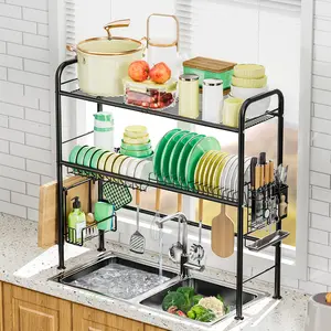 【Holiday Dreals】San Dream Over The Sink Dish Drainer Drying Rack Dishes Drying Rack Large Capacity Kitchen Organizer Mount with Utensil & Knife Holder 2-Tier tiktokshopspringglowup