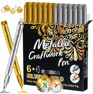 12Pcs Gold Silver Colors Metallic Marker Pen,Quick Drying Office Stationery Drawing Painting Supplies for Black Paper,Rock Painting,Halloween Card Making,Multi Surface Art Crafts