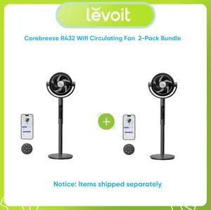 Levoit Corebreeze R432 Smart Standing cooling Fan 1451CFM High Airflow WiFi/Voice Control 12H Timer 120°+90° Oscillating 20dB 12 Speeds Pedestal & Tabletop, 2-Pack Bundle