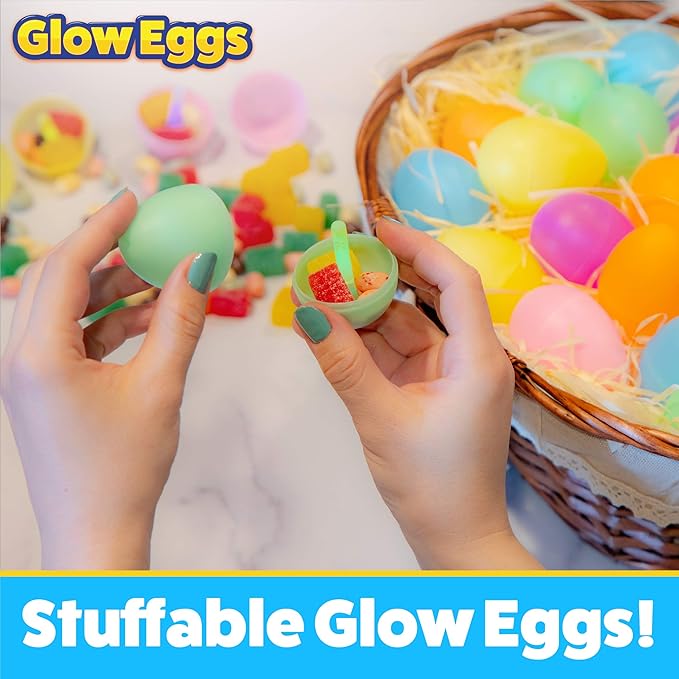 24 Easter Glow Eggs & 72 Mini Glow Sticks 96pcs Total, Glow-in-The-Dark Kids Teens Adults Easter Basket Stuffers Fillers Gift, Egg Hunt Game Bulk Party Favors, Boys Girls Classroom