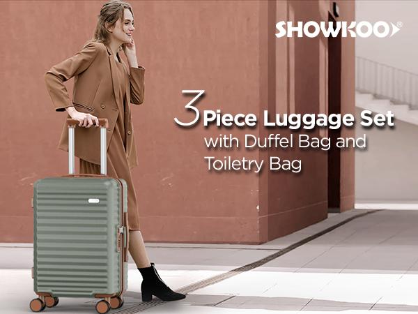 SHOWKOO Luggage Sets 3 Piece PC Hardside Expandable Suitcase (20in/24in/28) Carry On Luggage with Double Spinner Wheels Tsa Lock Premium Gift for Travel, School, Business