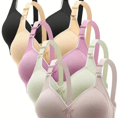 Women's Solid Color Contrast Lace Wireless Push Up Medium Bra, Lace Brassiere, Floral Decor Adjustable Strap Lingerie Top, Soft Comfortable Breathable Lingerie for All Seasons