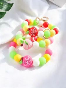 Teacher Apple Silicone Beaded Wristlet Keychain, Cute "Teacher" & "Thank You" Print Apple Charm, Colorful Matte Silicone Beads Key Ring For Woman Holder, Hands-Free Anti-Lost Wrist Strap, Perfect Teacher's Day & End of Term Gift