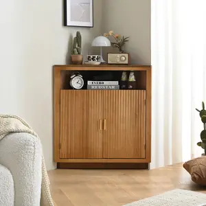 Modern Triangular Storage Cabinet - Adjustable Shelves, Sleek Wood Finish, Functional Home Storage