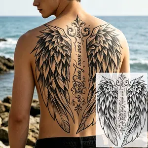 Dark Symmetrical Wing Temporary Tattoo Patch, Waterproof Long-Lasting 7-15 Days, Semi-Permanent Herbal Tattoo, Unisex, Arm, Leg, Back
