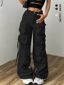 women's plain pocket cargo pants, street fashion basic casual oversized trousers for daily wear, ladies bottoms for all seasons, loose cargo pants, casual chic trousers