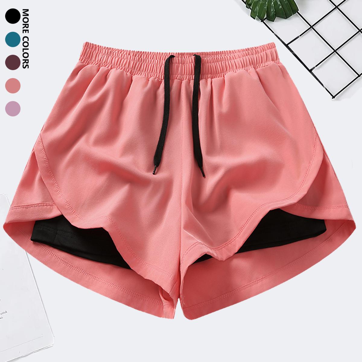 Women’s casual sports yoga shorts with elastic waistband and quick-dry fabric; suitable for running and gym workouts. Women’s athletic shorts/casual shorts/fitness shorts; faux two-piece running shorts; women’s gym training pants; anti-exposure women’s sh