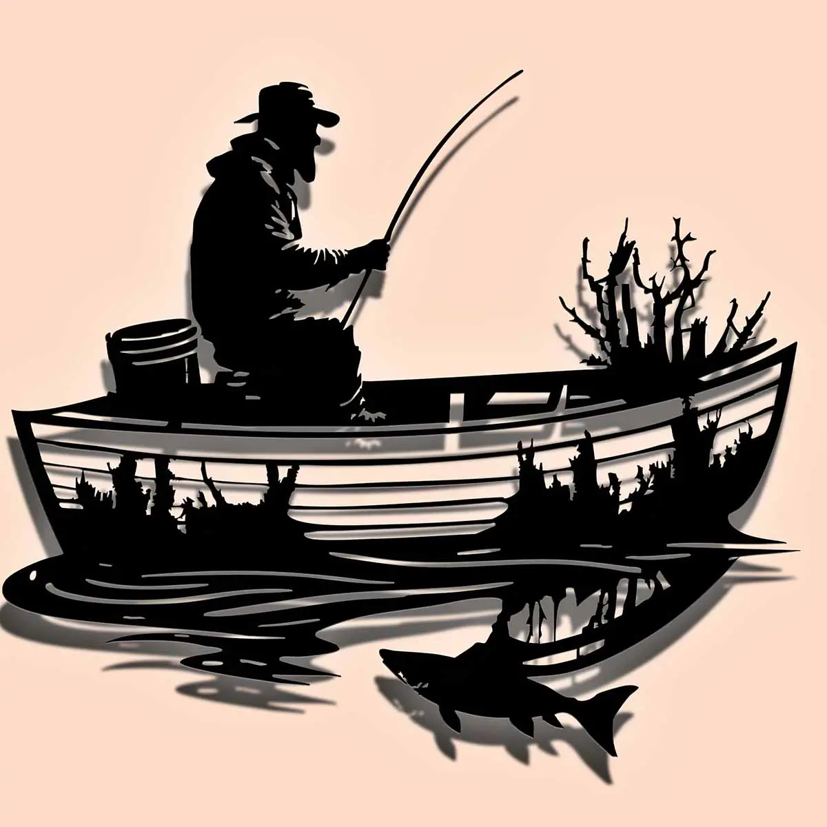 Fishing Themed Wall Art, 2D Metal Wall Decor, Artistic Wall Hanging Decor for Home Living Room Bedroom, Home Decor, Room Decor, Bedroom Accessories, Poster, Unframed Wall Art