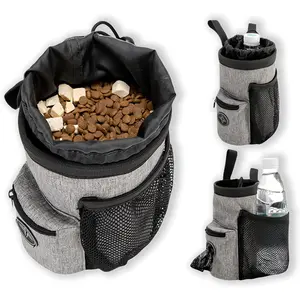 Dog Treat Pouch – Pet Training Treat Bag with Drawstring Closure, Multiple Pockets for Treats & Kibbles | 3 Ways Wear with Adjustable Waist & Shoulder Straps | Hands-Free Walks, Poop Bag Dispenser