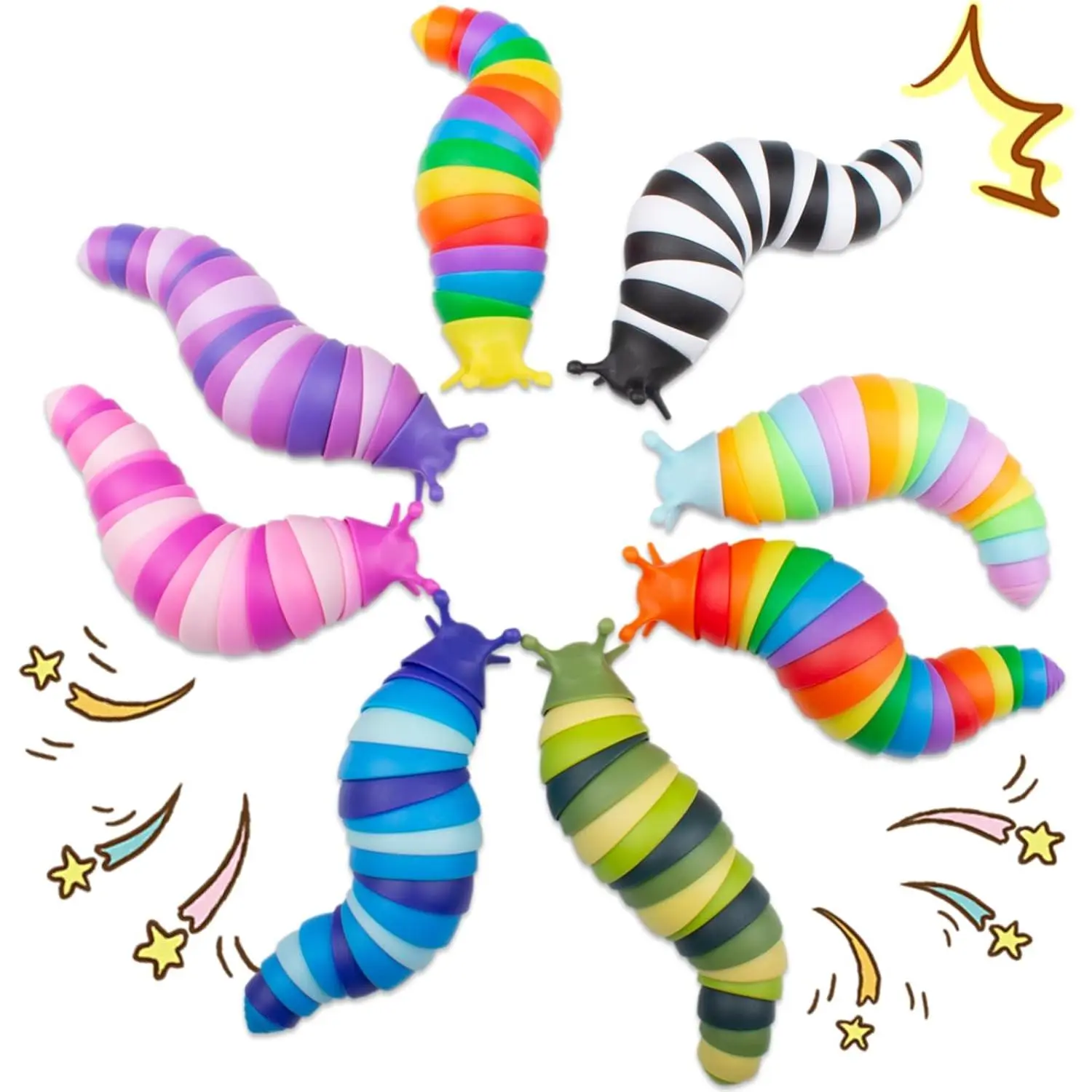X-SRT11  8 PCS Fidget Toys Slug for Adults Anxiety Sensory Toys for Party Favors Toddler Fidget Toys Age 3-4 ADHD Autism Toys for Anxiety Stress Christmas Stocking Stuffers Gifts for Boys Girls