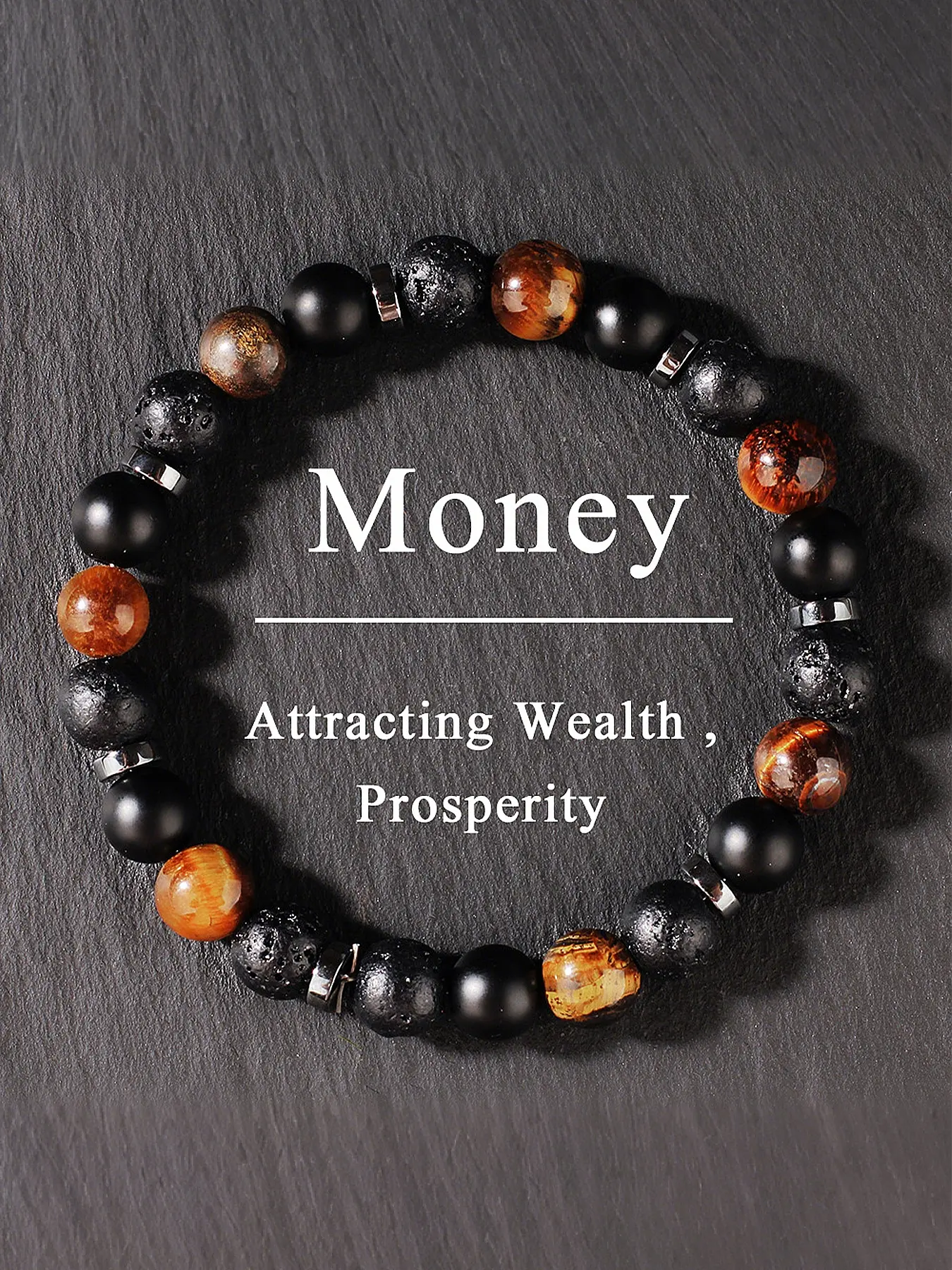 Natural Volcanic Stone Tiger Eye Crystal Beaded Bracelet, Hand Selected Crystals, Intuitively Chosen Crystals, Attracts Wealth & Prosperity, Spiritual Jewelry Gift for Men, Universal Chakra Balance, Crystal Bracelets, Tigers Eye Bracelet, Energy Bracelet