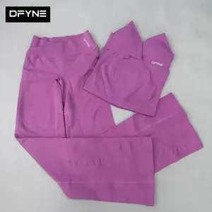 DFYNE Seamless V-Neck Vest & Micro Flare Pants Set – High Stretch Yoga & Fitness Suit for Women with Beautiful Back Design