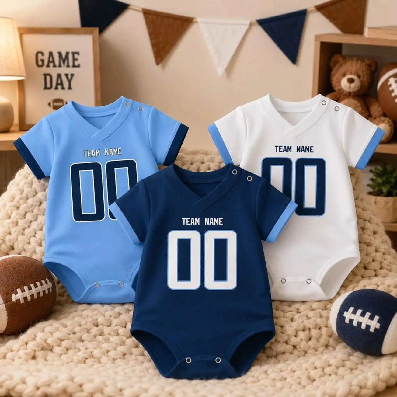 Personalized Tennessee Baby Name Number Football Baby Bodysuit, Custom Team Name Romper 9U2