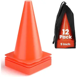 9 Inch Soccer Cones 12 Pack Disc Soccer Sport Cones Training Field Marker Agility Cones for Traffic, Basketball, Coaching, Practice Equipment Includes Cone Drills Guide