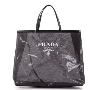 Pre-owned PRADA Mesh, Sequins Tote Bags REBAG Logo Open Tote Sequined Mesh Large by Rebag