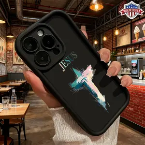Artistic Jesus Cross Paint Design Aesthetic Case for iPhone 17 16 15 14 Pro Max 13 12 11 XR XS Plus Air Slim Lightweight Shockproof Anti Drop Protective Durable TPU Cover