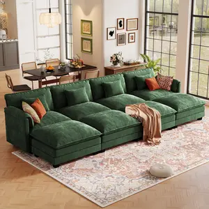 ABCASA 150" Modular Sectional Sofa, Comfy Cloud Couch, Deep Seat Sofa Bed for Living Room, Large 8-Seat Modern Sofa with Throw Pillows & Movable Ottoman, DIY Combination, Chenille