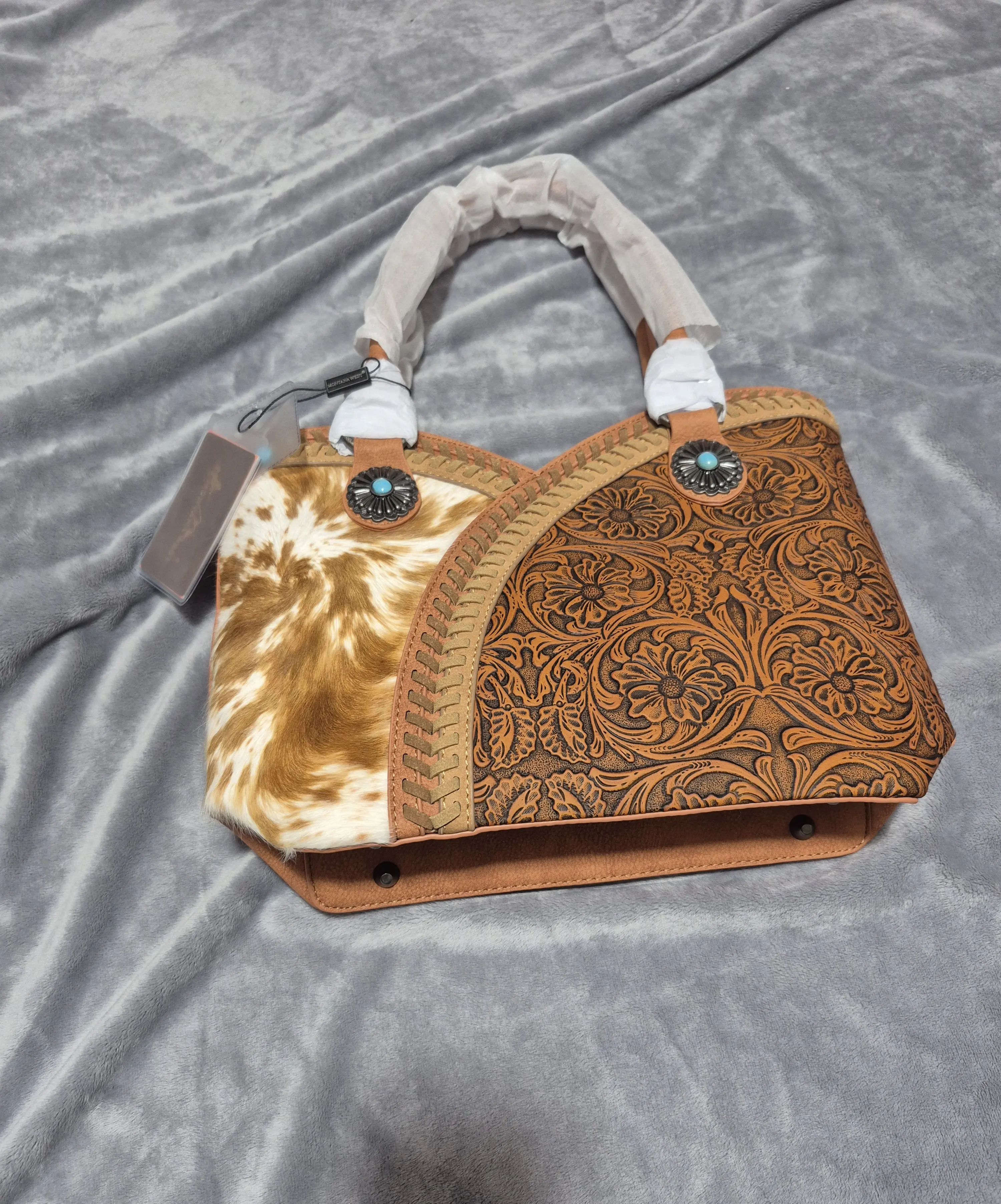 Montana West Tooled Brown Whipstitch Purse