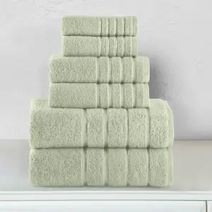 Elegant Comfort 6-Piece Turkish Cotton Towel Set - 4 Lines Stripe Design, Ultra Soft, Includes 2 Bath Towels, 2 Hand Towels & 2 Washcloths