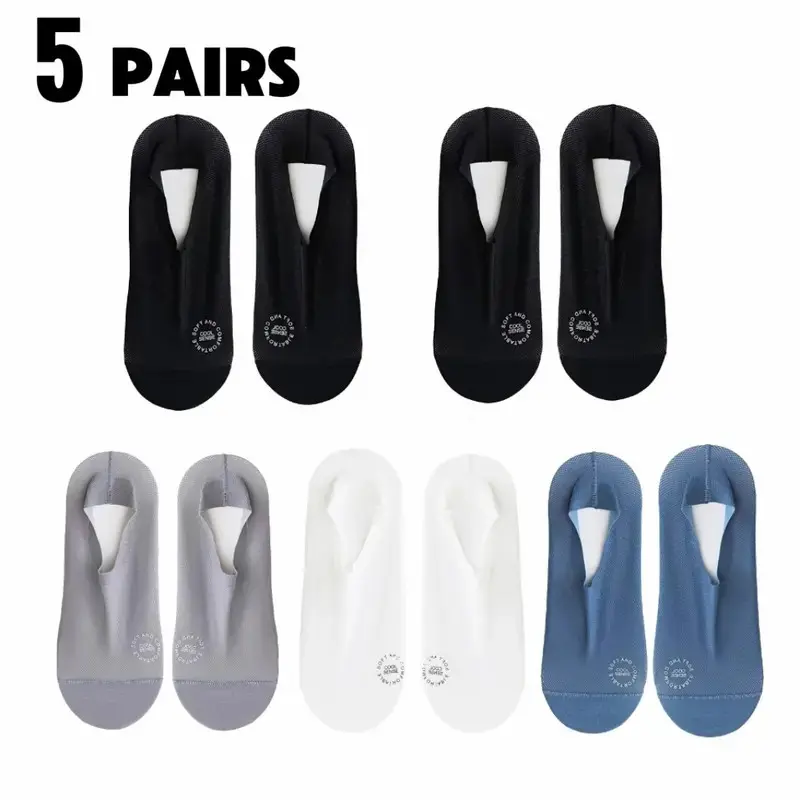 Ultra-Thin Mesh & Grip Heel No-Show Socks 5-Pack - Breathable, Anti-Slip Invisible Ankle Socks, Socks for Summer