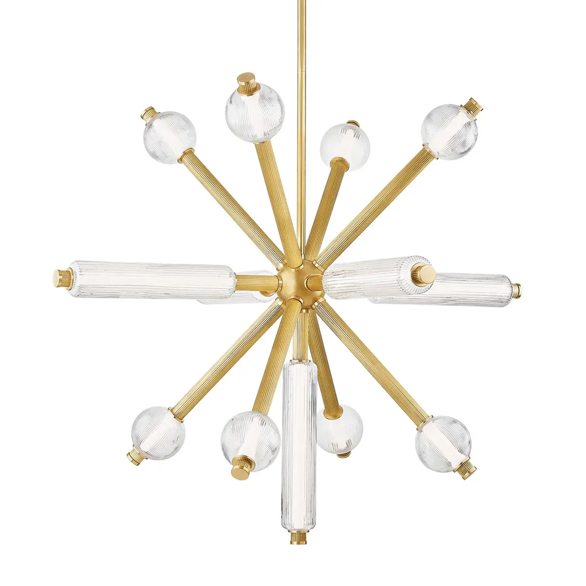 Large Atom Chandelier - Nature-Inspired Mid-Century Sputnik Design with Vintage Brass Finish and LED Lighting