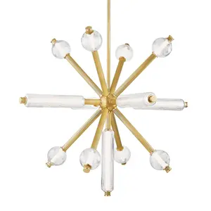 Large Atom Chandelier - Nature-Inspired Mid-Century Sputnik Design with Vintage Brass Finish and LED Lighting