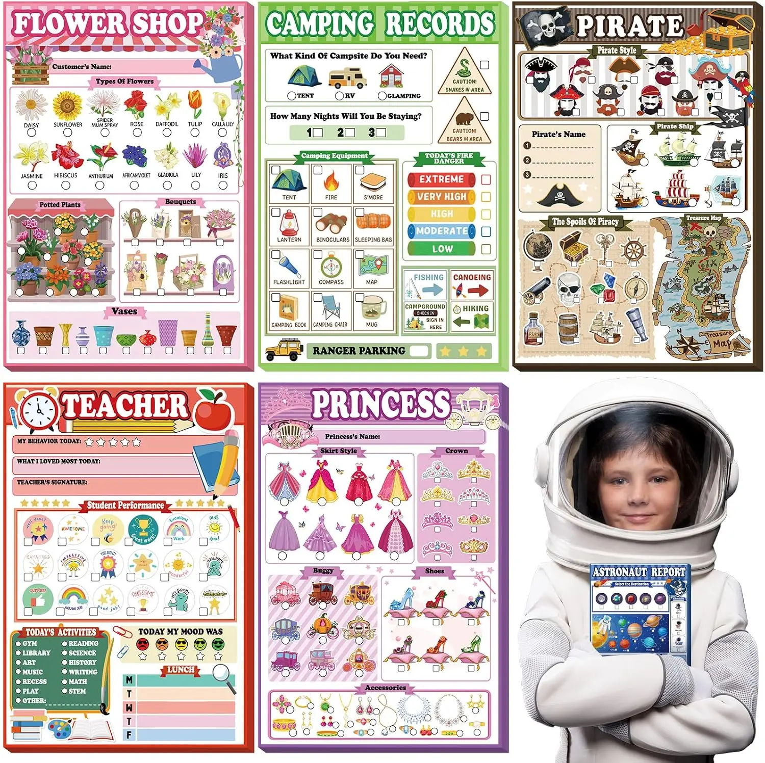 Eaasty 6 Pack Kids Pretend Play Notepads 4 x 6 Inch Playtime Pads for Kids 40 Pages Pretend Notebooks Imaginative Role for Toddlers (Children)