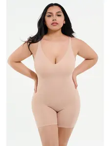 Seamless Mid-Thigh Bodysuit Full Coverage, No Lines | Beige