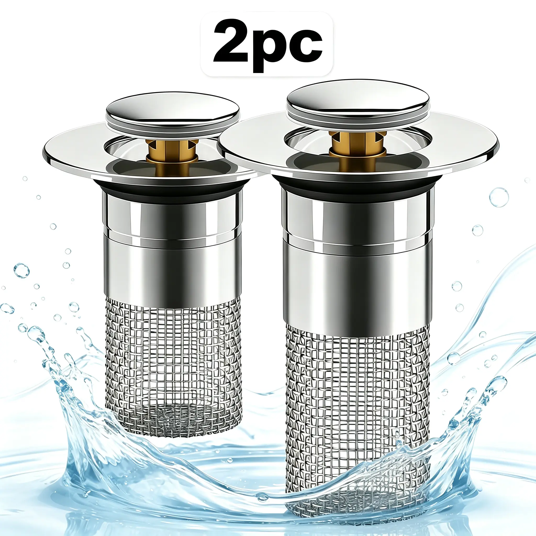 2 Pcs Bathroom Sink Stopper Hair Catcher, Universal Pop Up Sink Drain Filter with Stainless Steel Basket, Anti Clog Bathroom Essentials summerwins