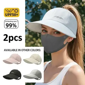 Summer Vibes 2-Pack UPF 50 Sun Protection Ponytail Baseball Hat Adjustable Wide Brim Outdoor Sports Cap for High Bun Hair Elastic All-Season Hat for Men Women Beige Gray Black Pink