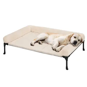 #summervibes #petlover Veehoo Orthopedic Elevated Dog Bed with Fluffy Plush Bolster Cushion, Indoor Raised Dog Beds for Large Dogs, Soft Pet Sofa Cot with Removable Washable Mat, No-Slip Feet, 49 x 33 inches, Cream White