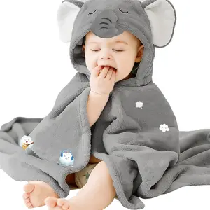 Toddler Baby Bath Towel with Hood 27.5"X55" Ultra Absorbent Soft Cozy Comt Bathrobe Blanket, 0-6 Years Infant Shower Towel  Girls & Boys(Grey Elephant)