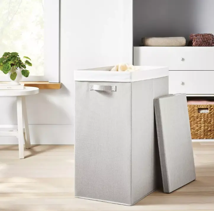 Collapsible Laundry Hamper with Lid, Foldable Clothes Basket with Handles for Bedroom, Bathroom, Dorm & Closet Organization