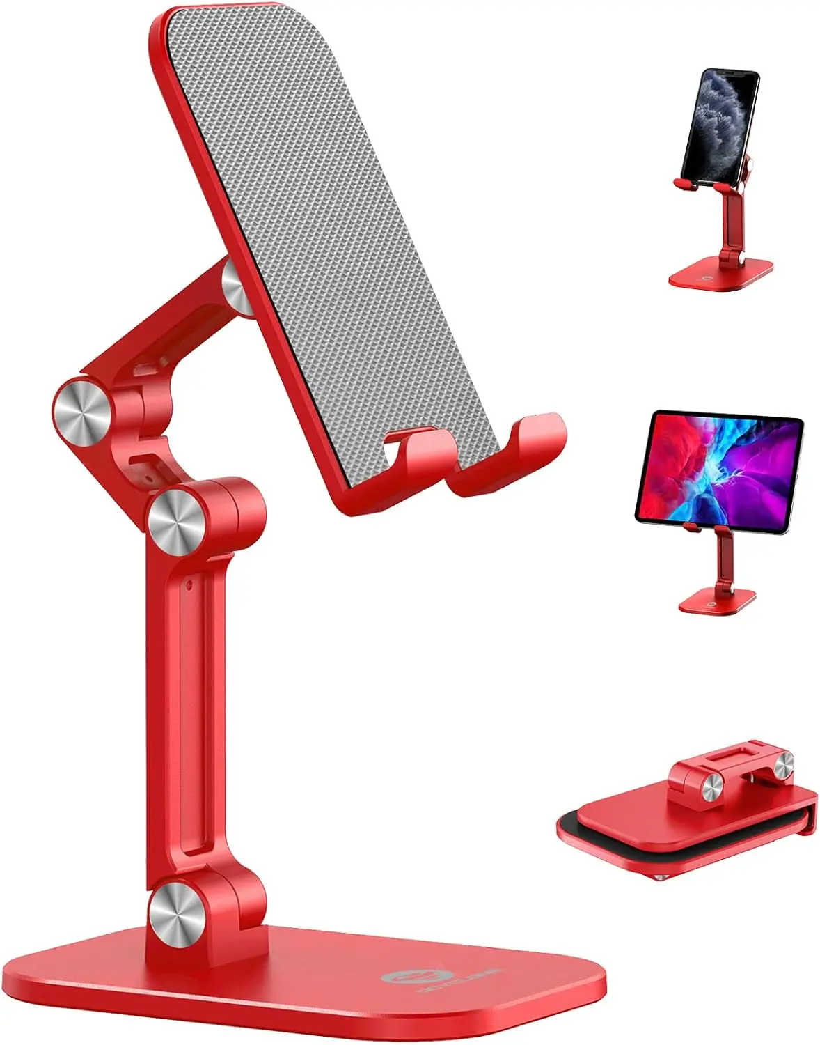 OCYCLONE Phone Stand, Adjustable Height and Angle Foldable Cell Phone Stand Holder for Desk, Taller iPhone Stand Compatible with 4.7"-13" Smartphones iPad Tablet, Red Mount Folding