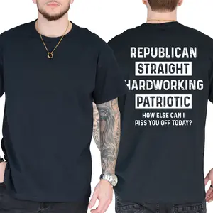 Straight Republican Patriotic T-Shirt, Men Shirts Funny, Short Sleeve Printed Graphic Shirt, Daily Casual Cotton Menswear