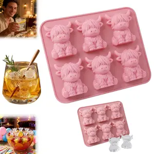 Single 6-Hole Silicone Mold for Highland Cow Ice Cubes, Cute 3D Bull Design Tray, Perfect for Whiskey Cocktails and Drinks, Home Bar Accessories, Ice Molds