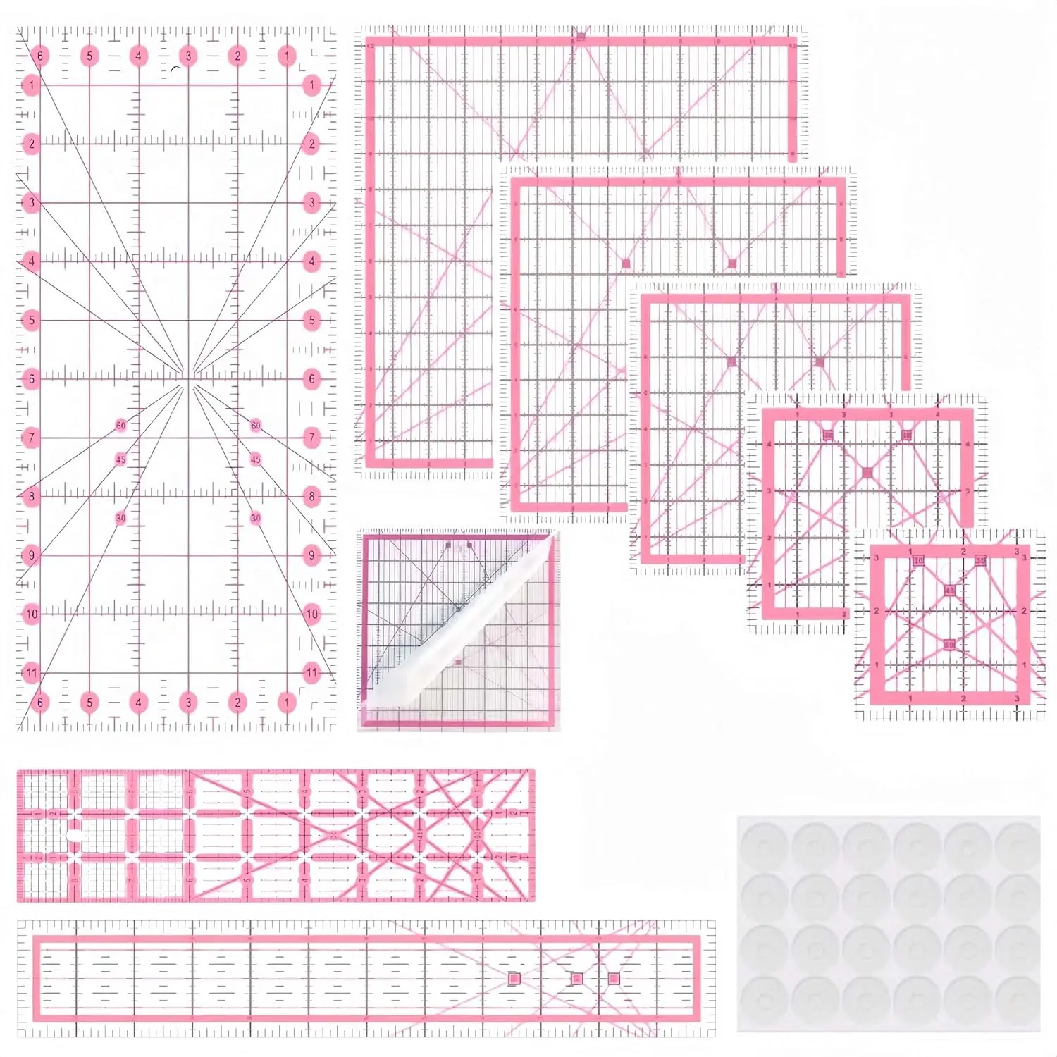 Quilting Rulers,8 Quilting Rulers and Templates(3.5"x3.5",5"x5",8"x8",10"x10",12.5"x12.5",6.5"x12",2"x12",3"x9")