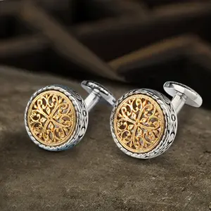GTHIC Vintage Pattern Brass Fixed Backing Cufflinks Fashion Jewelry Accessories for Men Birthday Gift