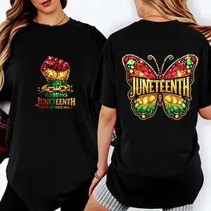 100 Cotton Juneteenth Celebration T-Shirt With Vibrant Butterfly And Freedman Symbol Design Perfect For Summer Events And Cultural Festivals Ideal Gift For Family And Friends Celebrating Heritage # Juneteenth Celebrating Freedom