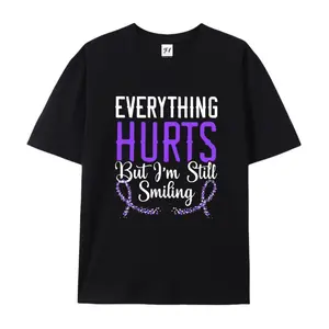 100% cotton short-sleeve shirt,100% Cotton Everything Hurts But I'm Still Smiling Shirt, Inspirational Chronic Illness Awareness Tee, Unisex Casual Top, Purple Ribbon Mental Health Graphic Tee, Motivational Statement Shirt, Supportive Gift Casual Top