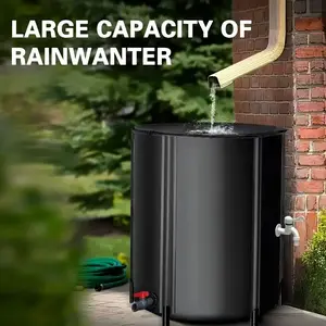 Heavy-Duty Collapsible PVC Rain Barrel, Large Capacity 300 Gallon Foldable Outdoor Water Storage, Durable Black PVC Construction with Spill-Resistant Design, Easy-Fill Spout & Space-Saving Foldable System, for Garden, Lawn, Car Washing & Irrigation