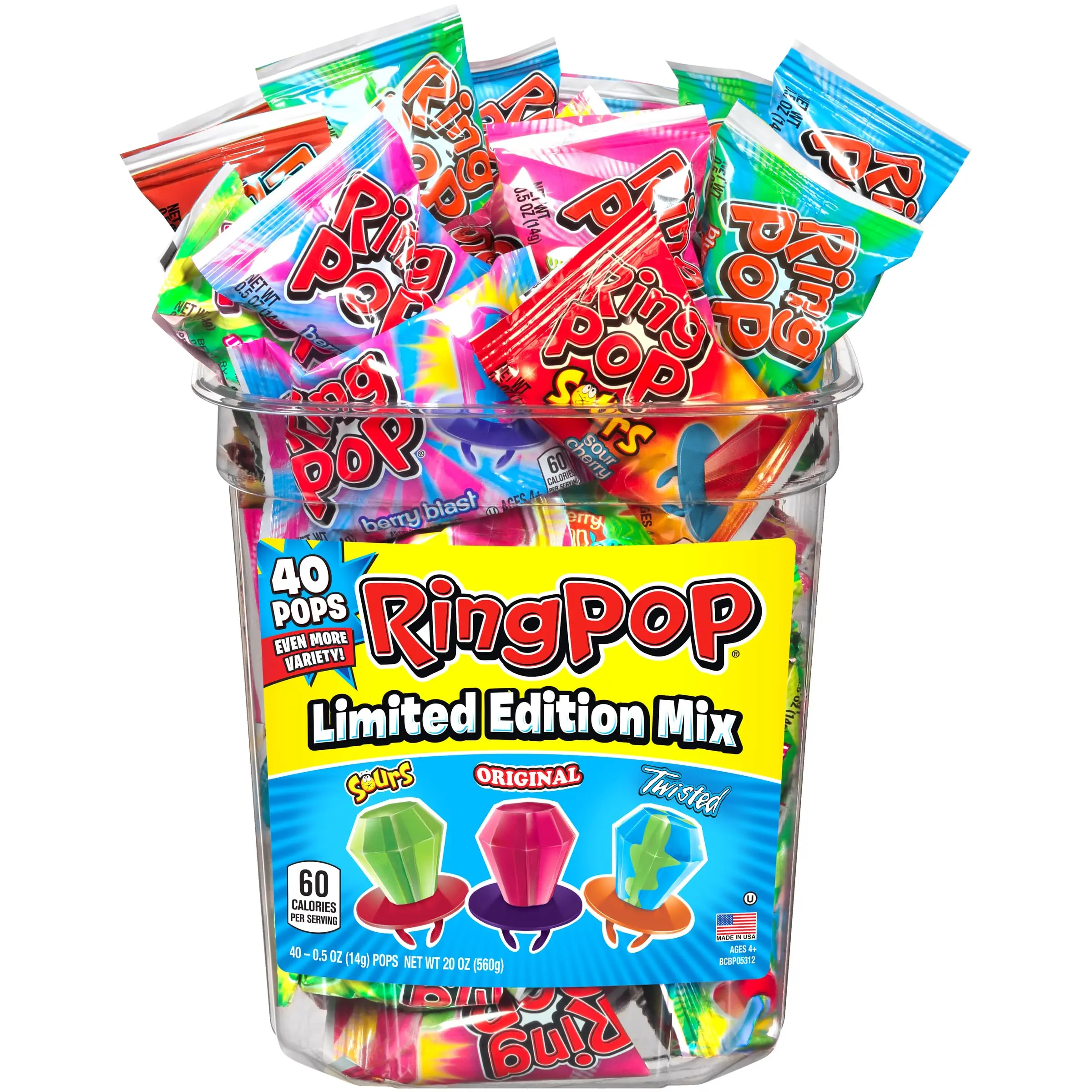 Ring Pop Hard Candy Pops, Variety Pack, 560 grams, 40 Count (Flavors may vary)