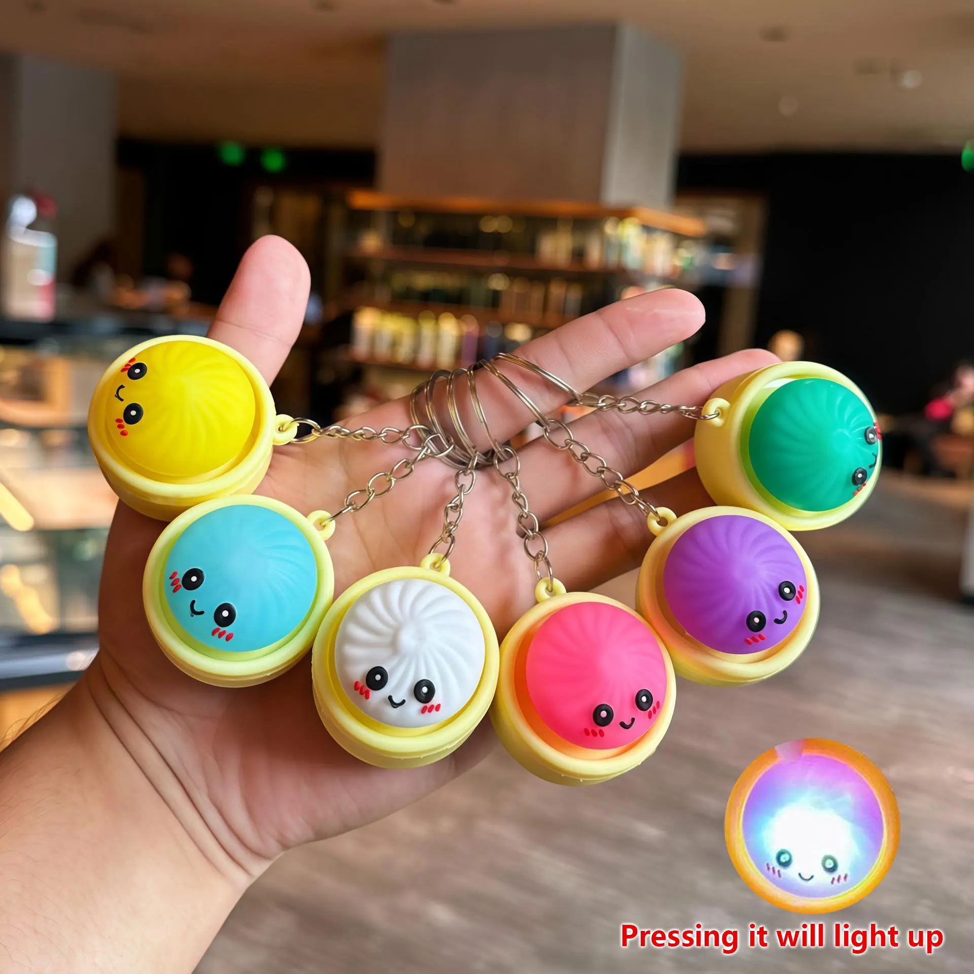 Cute Dumpling Keychain, Light-Up PVC Plastic Stress Reliever Toy, Press to Activate Colorful Lights - Key Organizer & Fun Gift Idea, Gift Ideas, Pressing, Key Organizer Accessory, Portable, Kawaii Accessories, Squishy Keychains