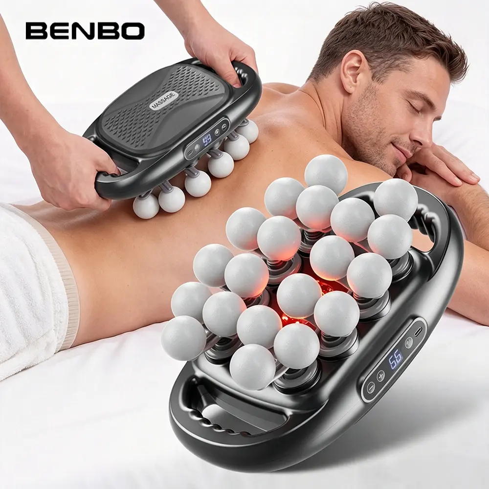BENBO 20-Head Handheld Body Massager, Electric Deep Tissue Massager Gun with 9 Modes & 30 Speed Levels, Red Light, Dual Handles and Quiet Motor for Back, Waist, Legs, Feet and Shoulders, Rechargeable ,Best Idea Gitf
