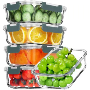 5 Pack 36 OZ Glass Meal Prep Containers, Airtight Glass Lunch Containers Set, Glass  Storage Containers with , of BPA, for Microwave, Oven, Freezer & Dishwasher Friendly,Grey