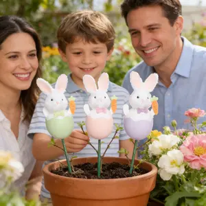 Easter Bunny Egg Stakes Plush Bunny in Pastel Egg Shells Spring Garden Decor Adorable Rabbit with Carrot Accents Perfect for Easter Party, Home & Yard Decor Festive Spring Ornaments Reusable Easter Supplies for Tabletop & Outdoor Use -RR